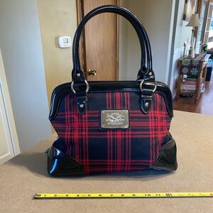 American Living Black And Red Flannel Purse With Handles And Zipper